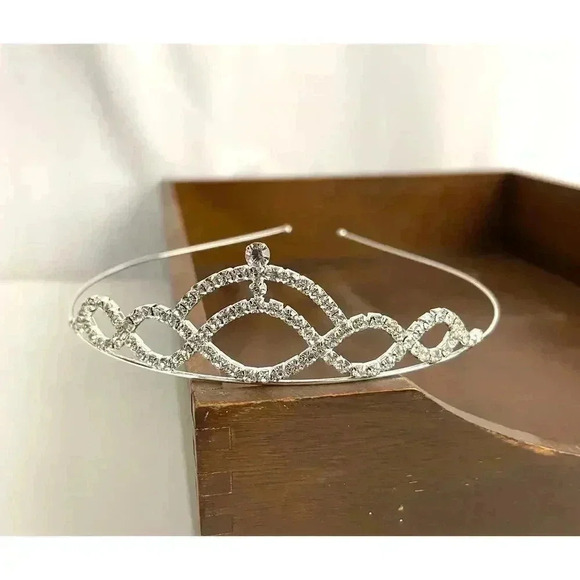 Clear Rhinestone Metal Silver Tone Swirl Design Hair Tiara Crown NEW - Picture 5 of 9